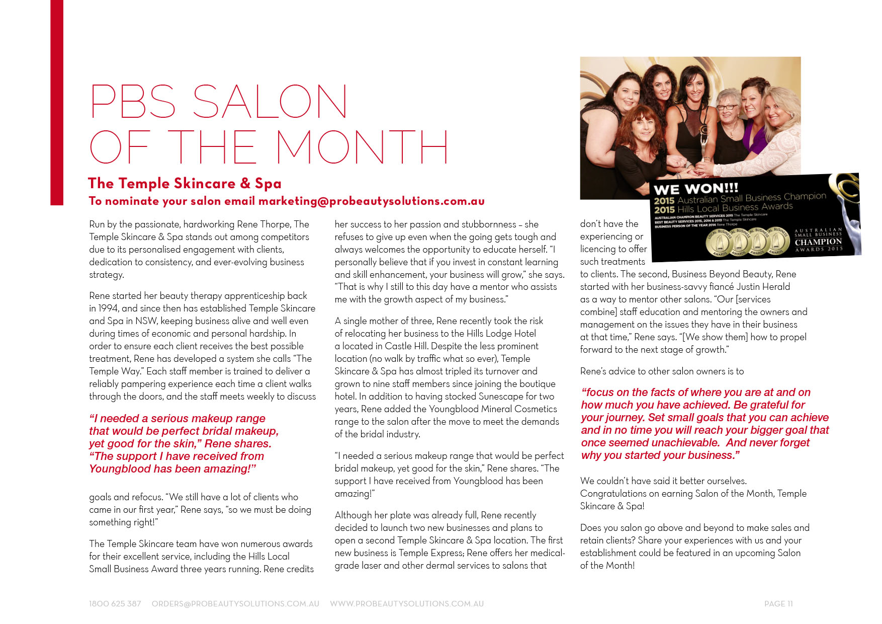 Temple Skincare voted salon of the month