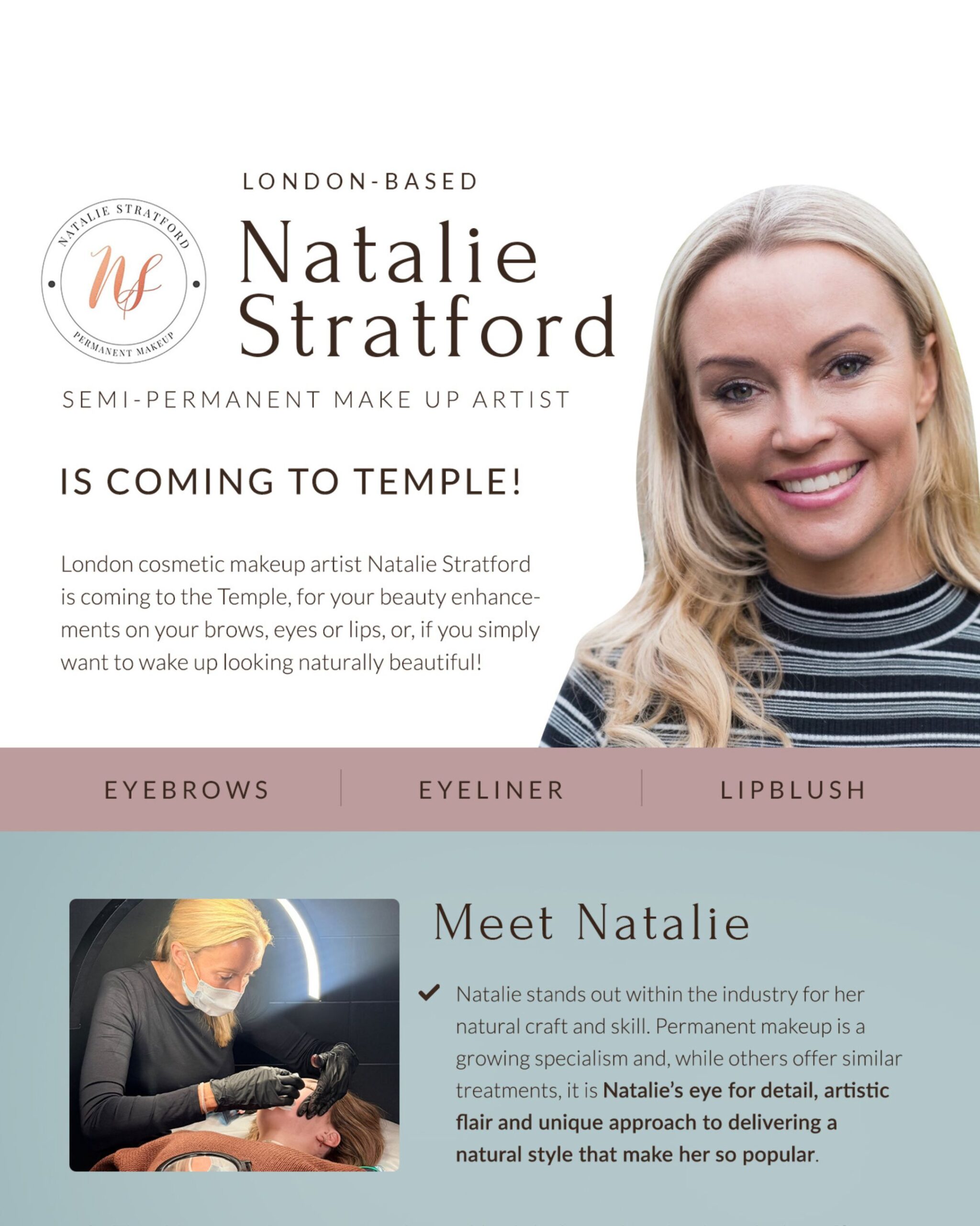 UK MUA Natalie Stratford at Temple Skincare & Spa