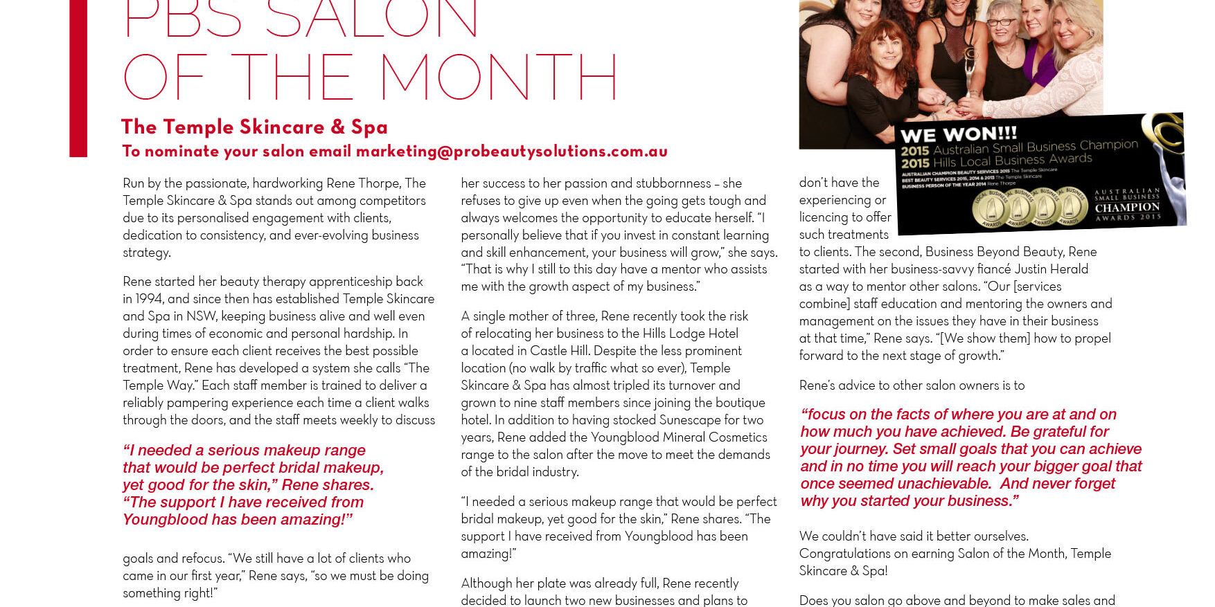 The Temple Skincare is voted beauty salon of the month at Castle Hill. 